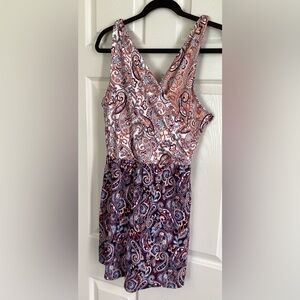 Lands' End Pink and Purple Paisley Wrap One-Piece Swimsuit